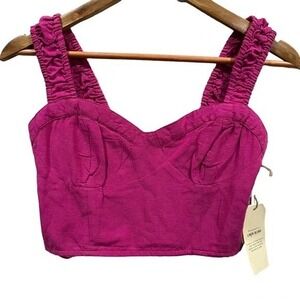 Midnight Sky Pink Crop Top S Ruched Strap Linen Blend NWT
